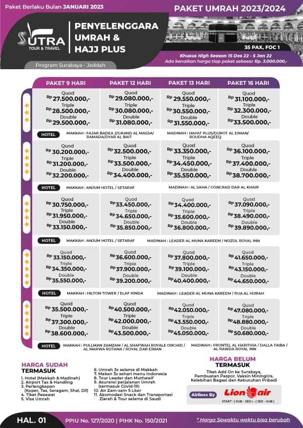 PAKET UMRAH QUOD 9 HARI - HOTEL BINTANG 3